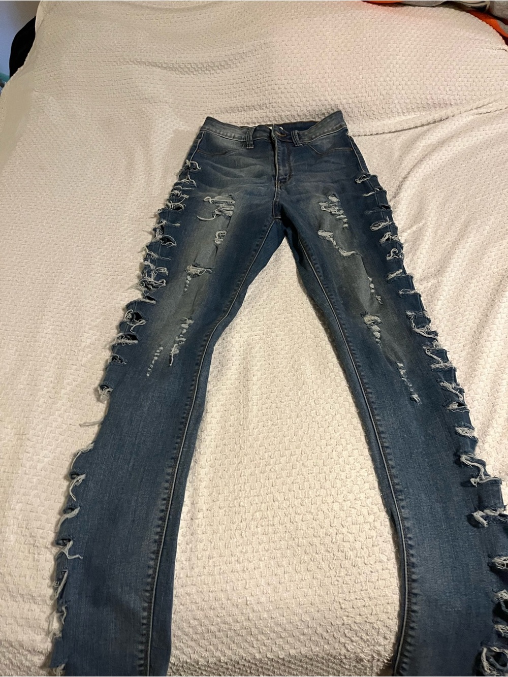 Aphrodite Blue Distressed Side-Lace Skinny Jeans